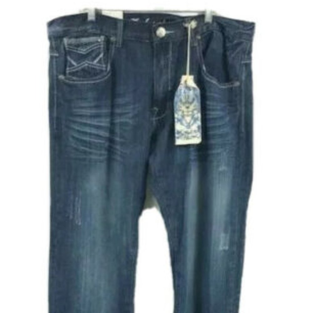 Knockout Jeans Men's Blue Denim Stitching 5 Pockets Size 40" Waist 34" Inseam